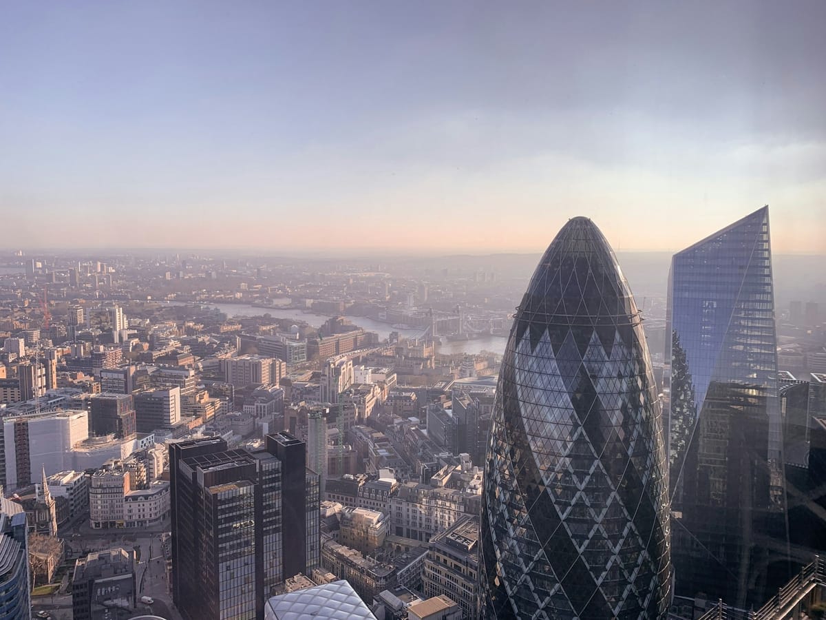 A city skyline in soft evening light
